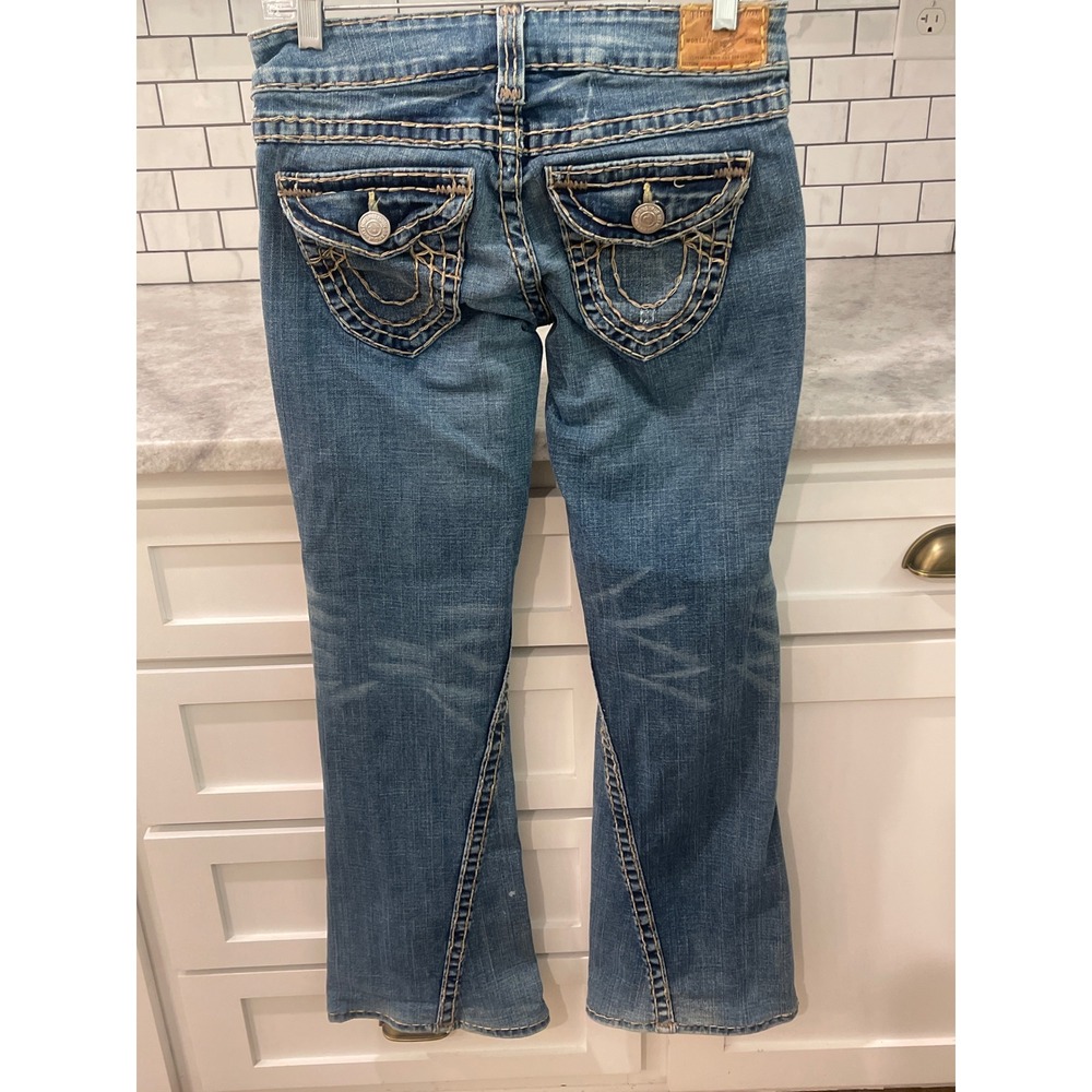 True Religion Jeans Womens 29 Blue Joey Super T Flare Thick Stitch Denim - Picture 4 of 10